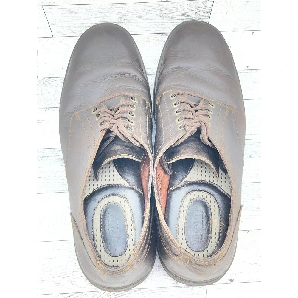 Born Men Brown‎ Leather Derby Shoes Lace Up Lug Sole Handcrafted Comfort Sz 11.5